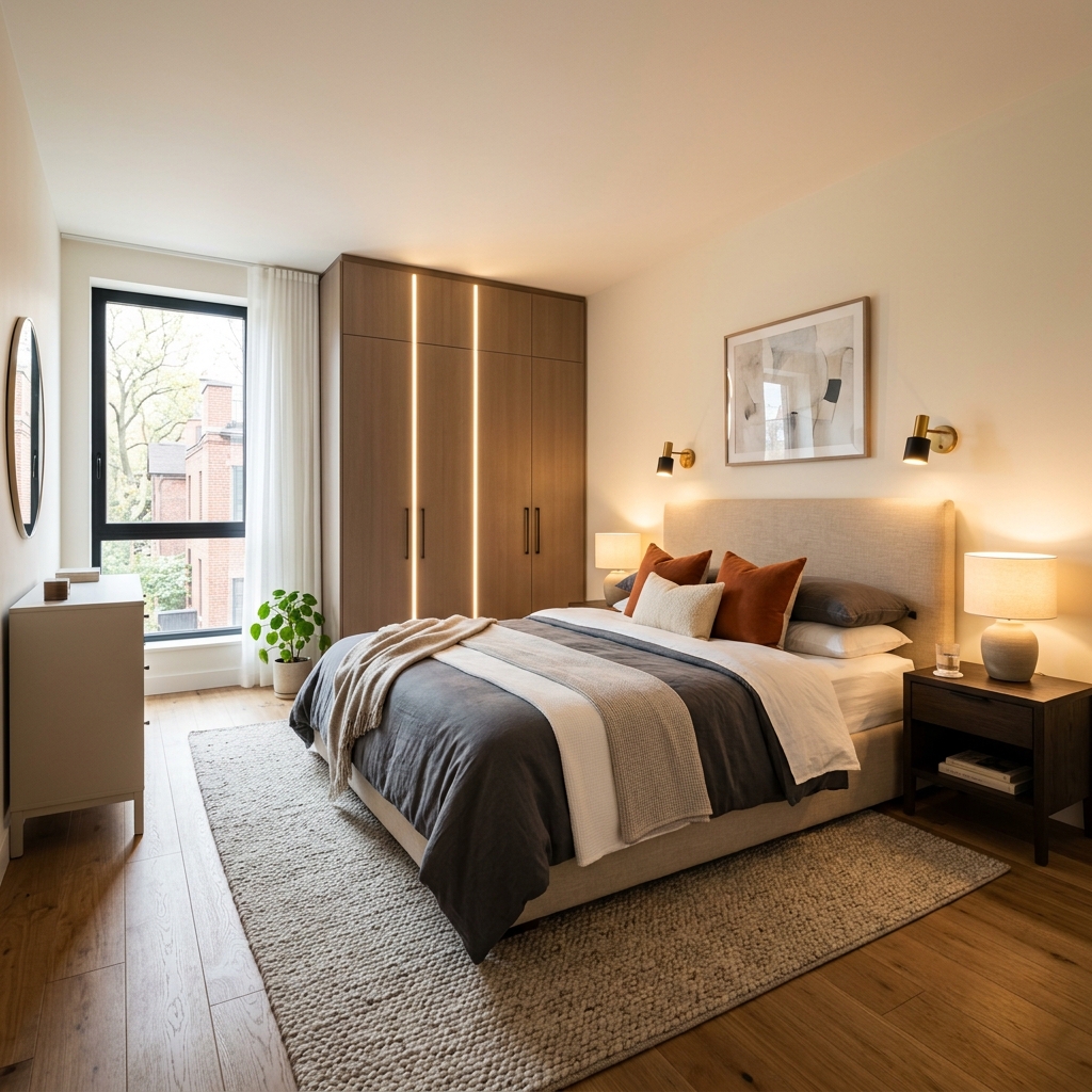 Representative 2BHK master bedroom showing elegant layout and setup
