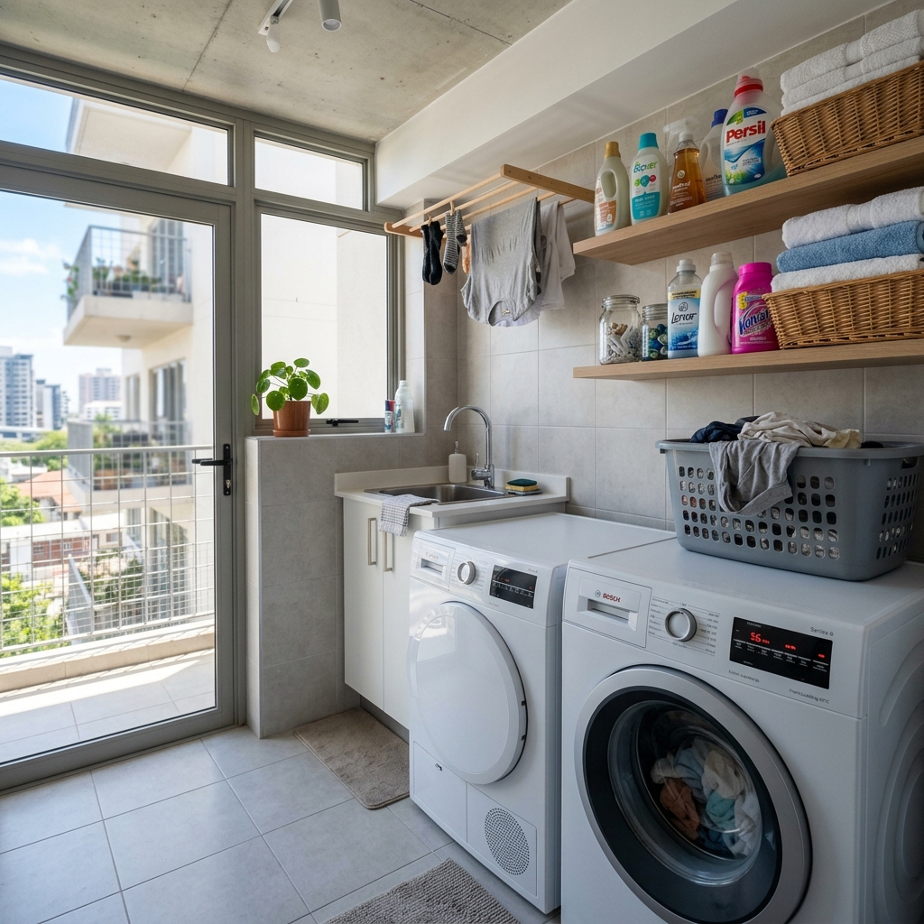 Representative dedicated washing machine utility space