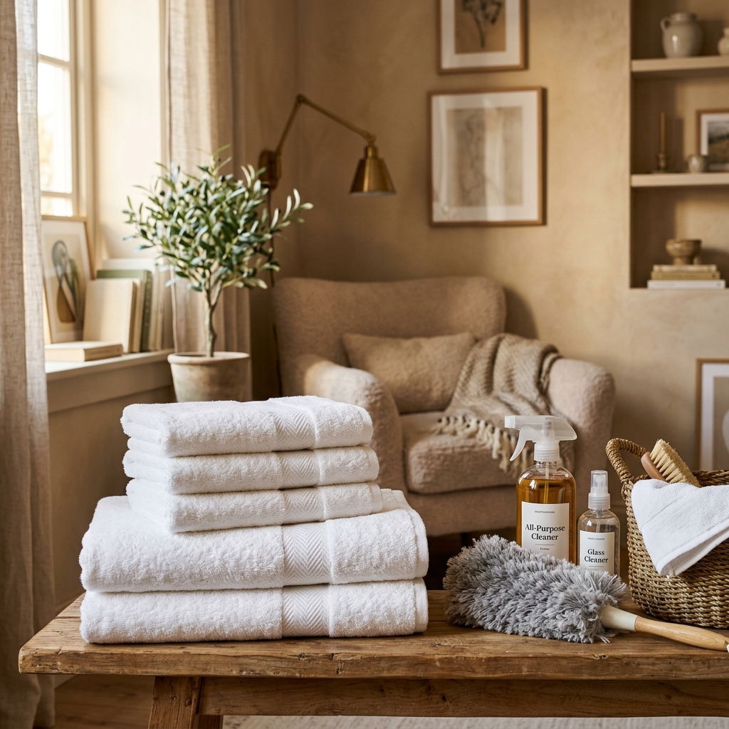 Representative housekeeping cleaning service setup
